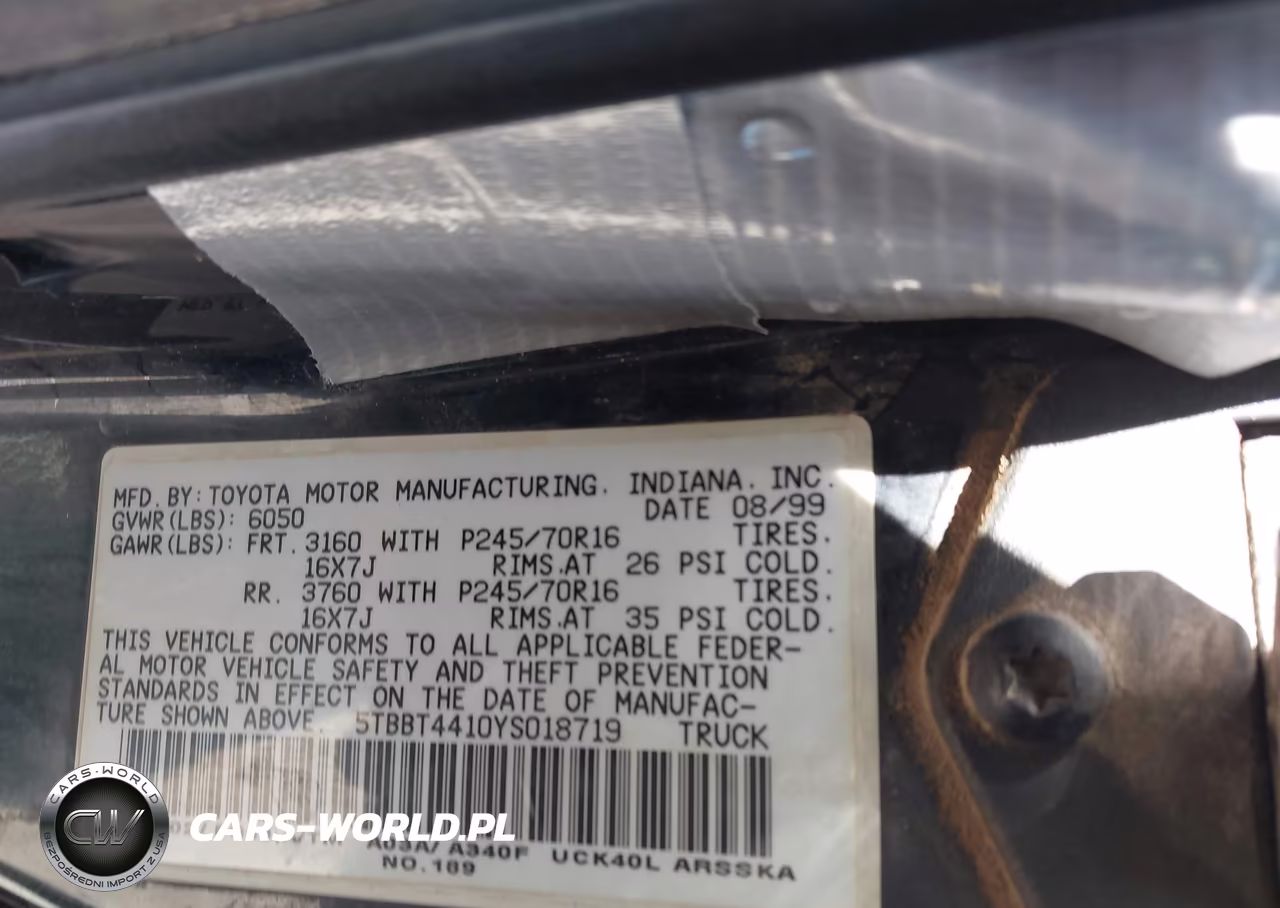 2000 Toyota Tundra Sr5 V8 VIN:5TBBT4410YS018719 - 9