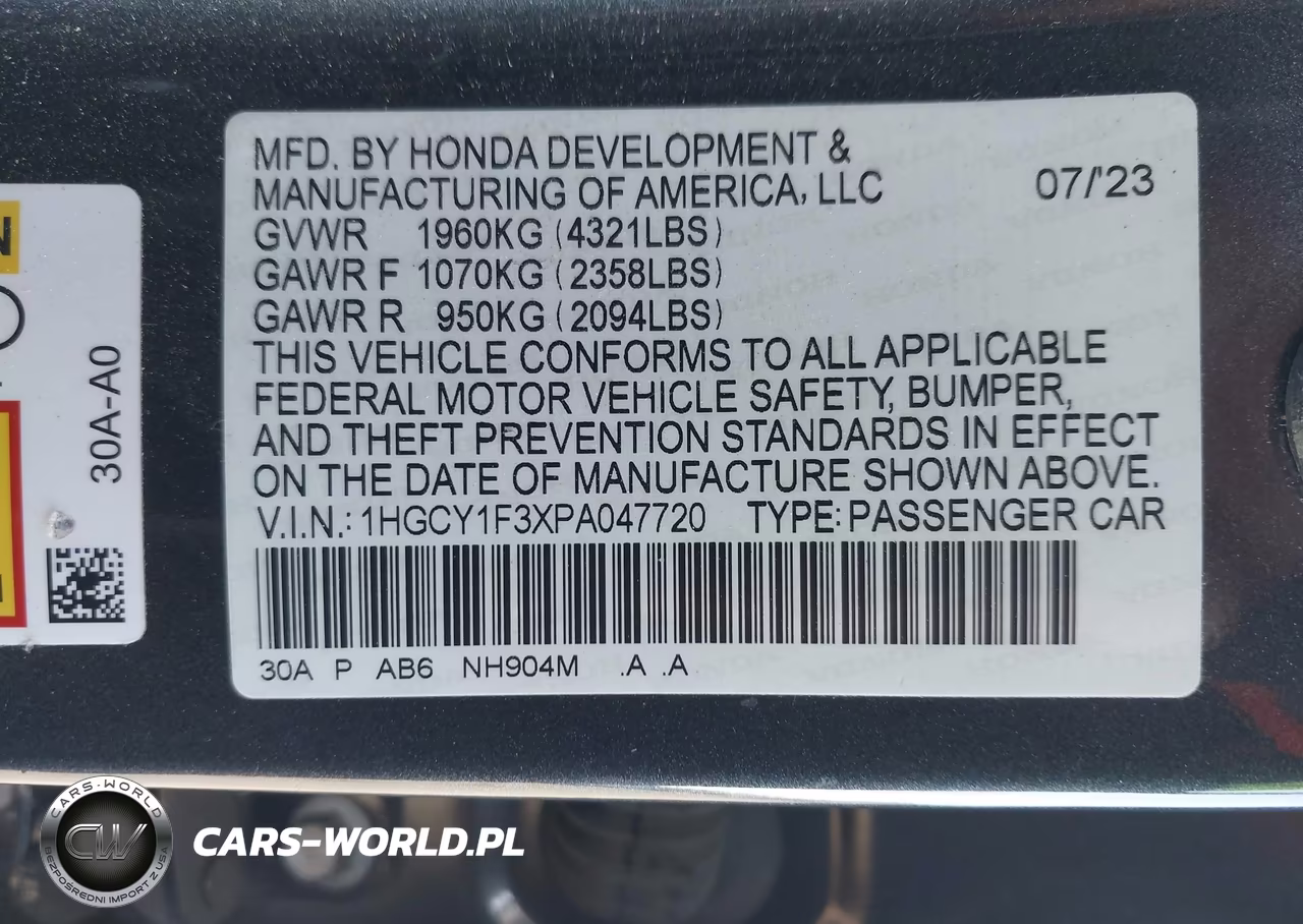2023 Honda Accord Ex VIN:1HGCY1F3XPA047720 - 9