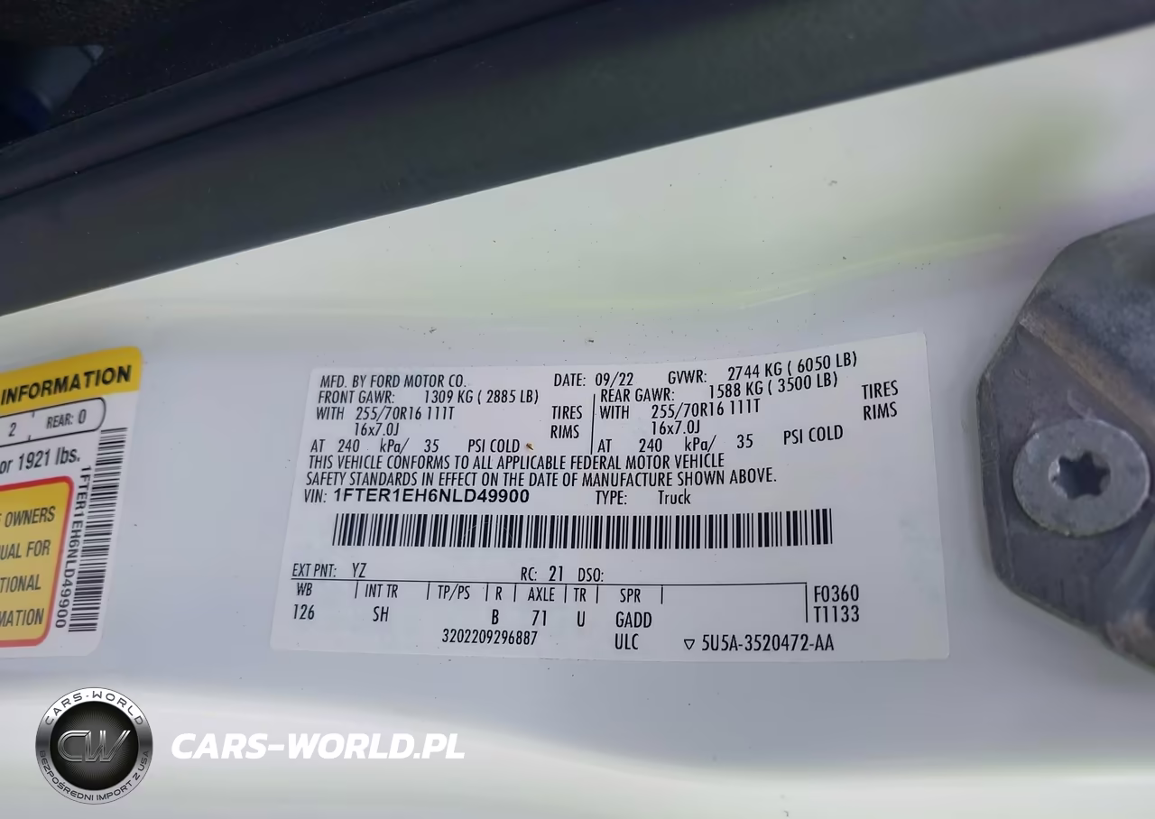 2022 Ford Ranger Xl VIN:1FTER1EH6NLD49900 - 9