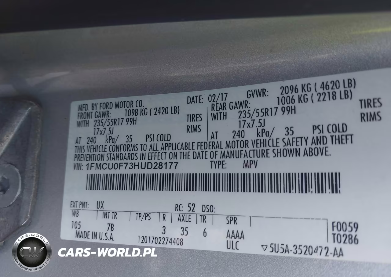 2017 Ford Escape S VIN:1FMCU0F73HUD28177 - 9