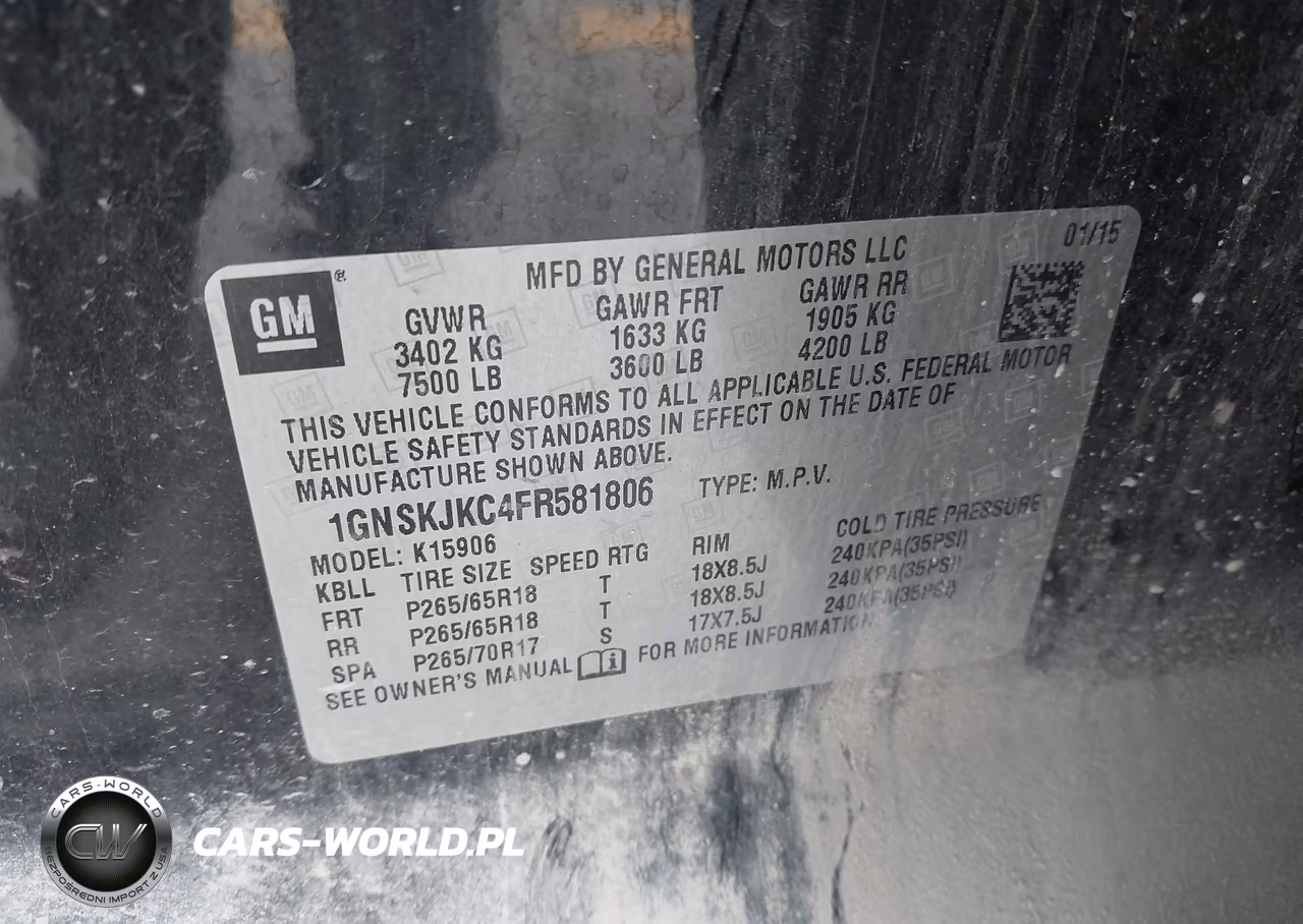 2015 Chevrolet Suburban 1500 Lt VIN:1GNSKJKC4FR581806 - 9
