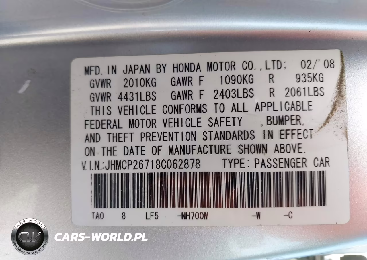 2008 Honda Accord 2.4 Ex VIN:JHMCP26718C062878 - 9