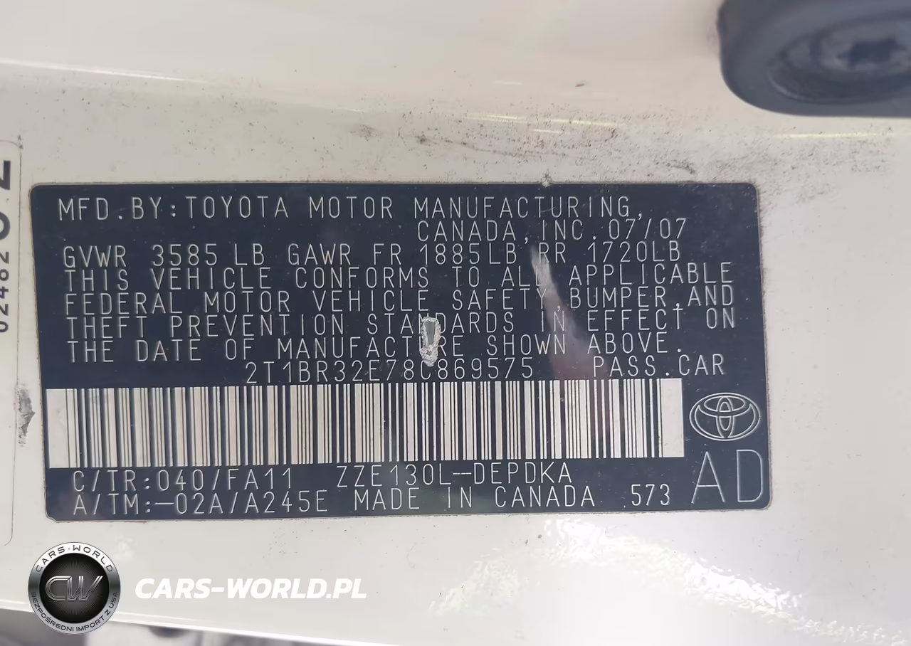 2008 Toyota Corolla Ce VIN:2T1BR32E78C869575 - 9