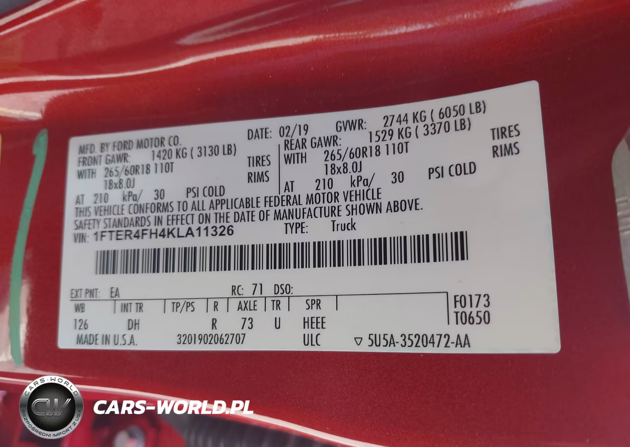 2019 Ford Ranger Lariat VIN:1FTER4FH4KLA11326 - 9