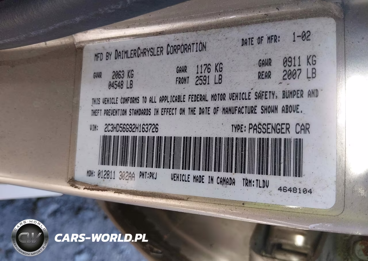 2002 Chrysler Concorde Limited VIN:2C3HD56G92H163726 - 9