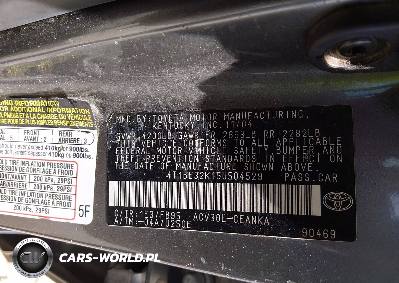 2005 Toyota Camry Le VIN:4T1BE32K15U504529 - 9