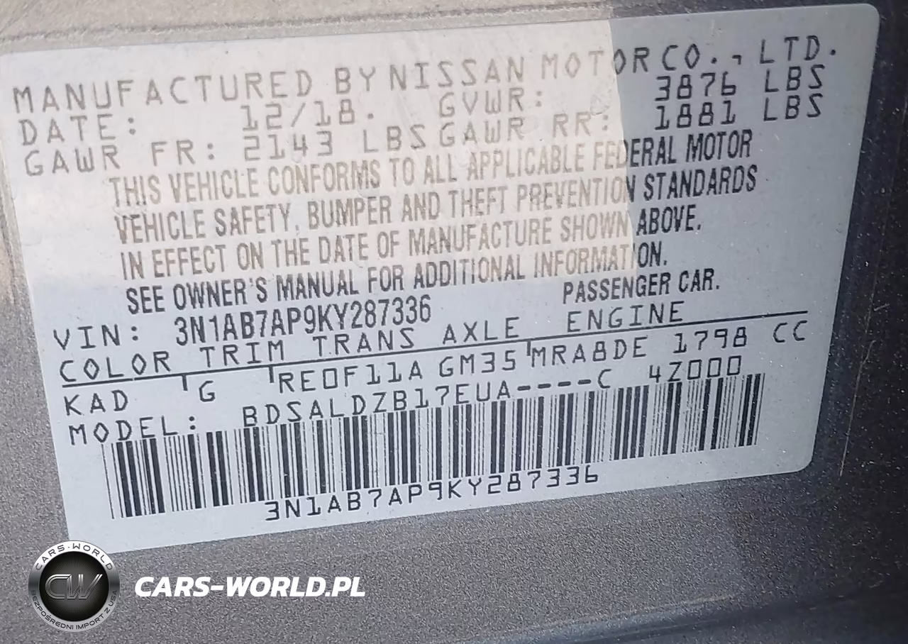 2019 Nissan Sentra Sv VIN:3N1AB7AP9KY287336 - 9
