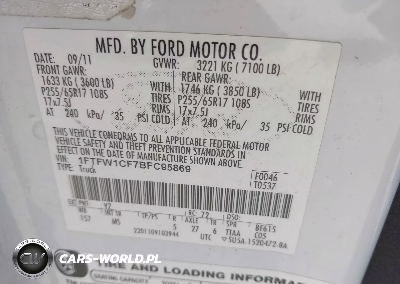2011 Ford F-150 Xlt VIN:1FTFW1CF7BFC95869 - 9