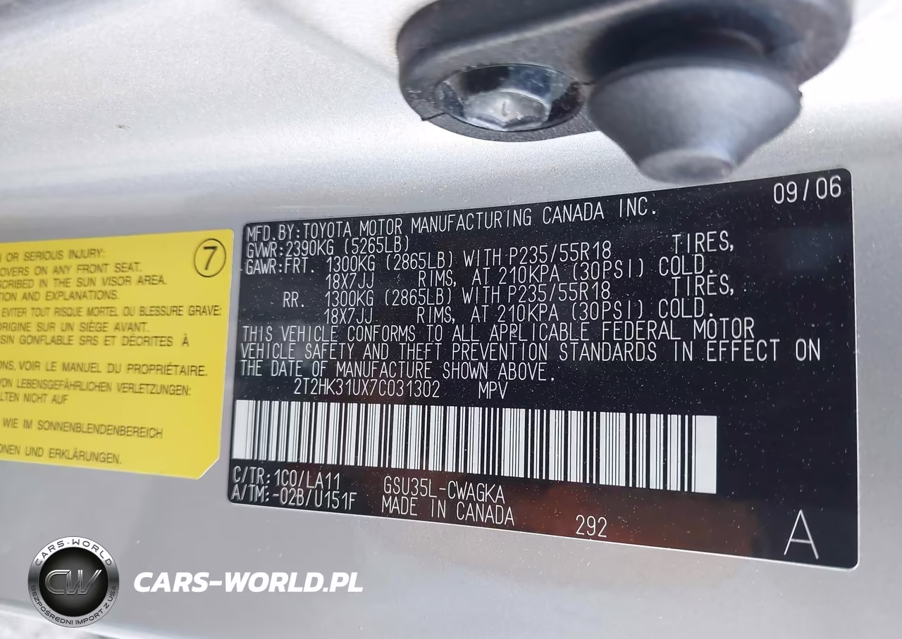 2007 Lexus Rx 350 VIN:2T2HK31UX7C031302 - 9
