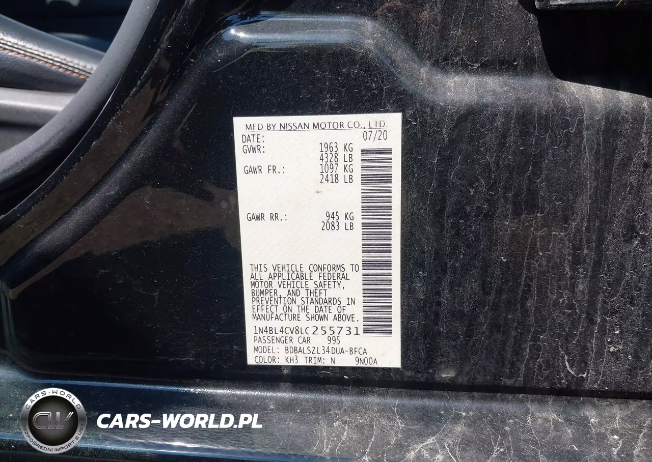 2020 Nissan Altima Sr Fwd VIN:1N4BL4CV8LC255731 - 9