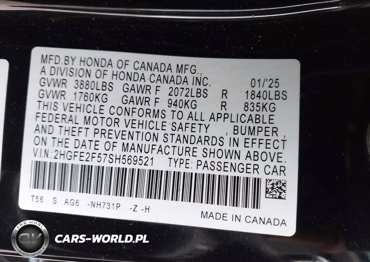 2025 Honda Civic Sport VIN:2HGFE2F57SH569521 - 9