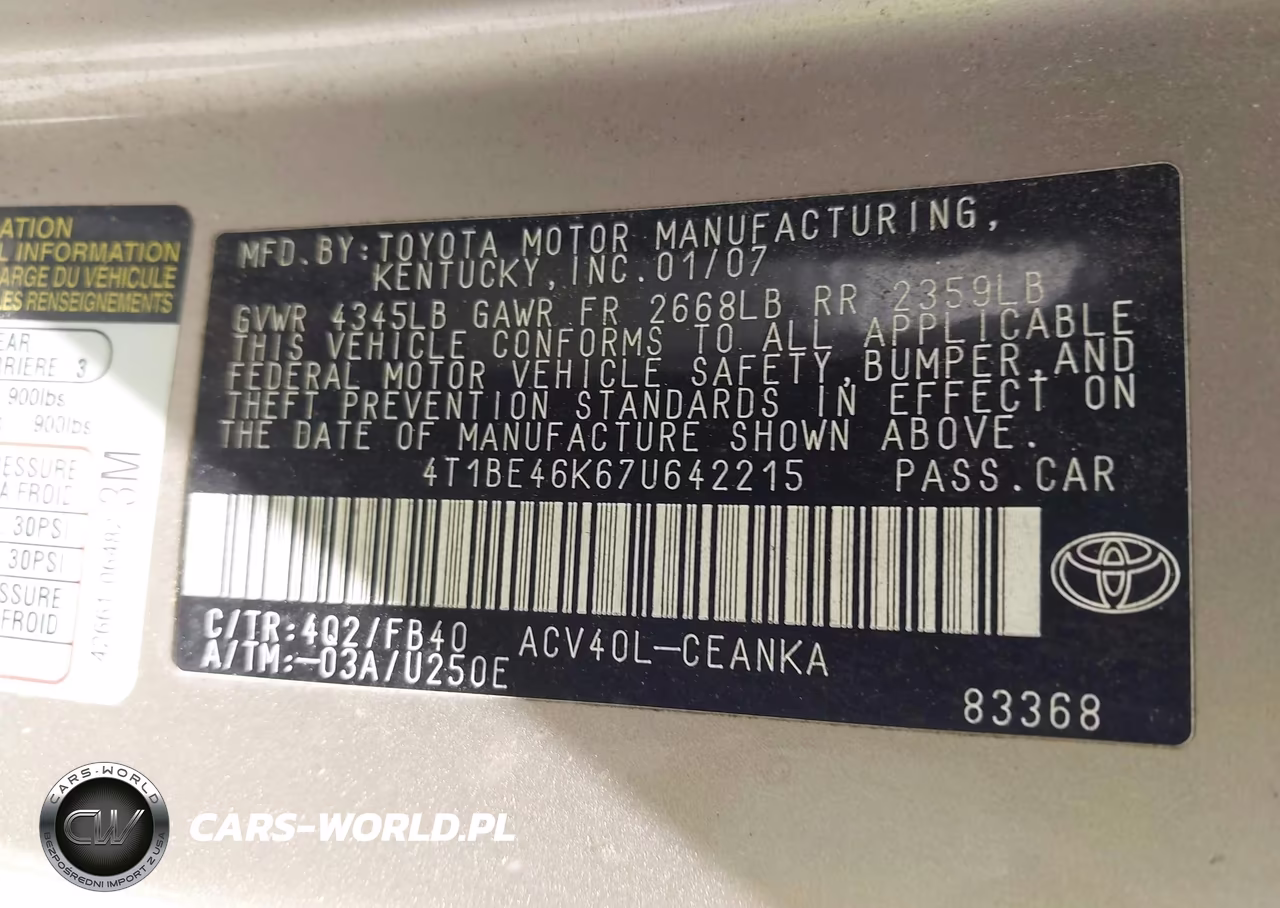 2007 Toyota Camry Le VIN:4T1BE46K67U642215 - 9
