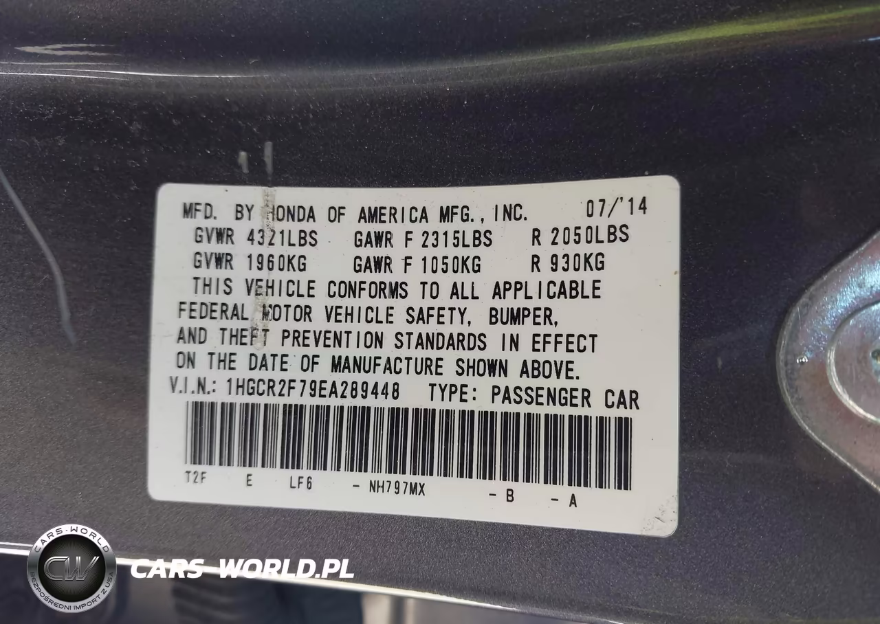 2014 Honda Accord Ex VIN:1HGCR2F79EA289448 - 9