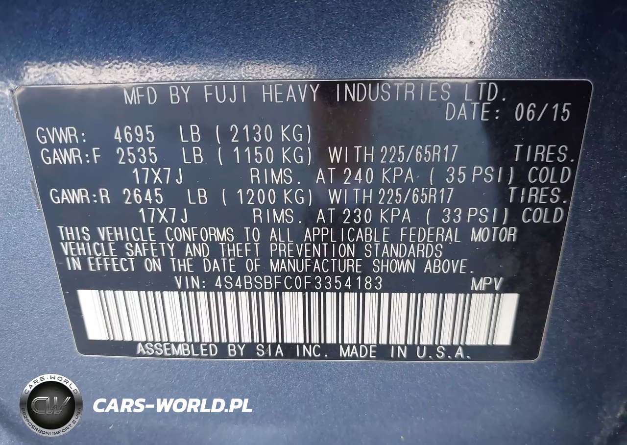 2015 Subaru Outback 2.5I Premium VIN:4S4BSBFC0F3354183 - 9