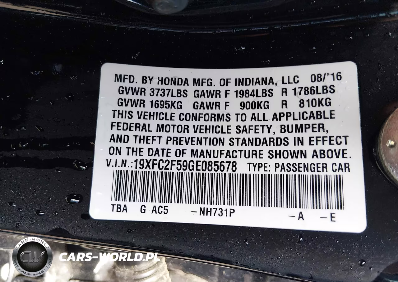 2016 Honda Civic Lx VIN:19XFC2F59GE085678 - 9