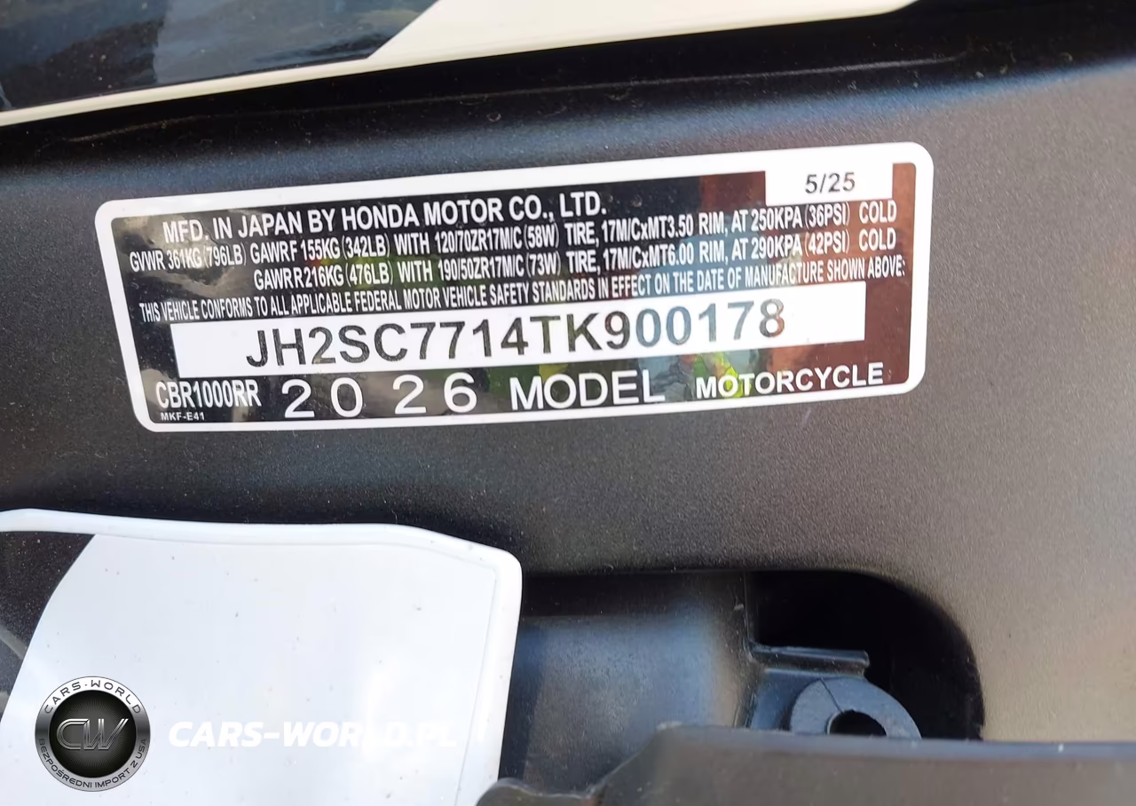 2026 Honda Cbr1000 Rr VIN:JH2SC7714TK900178 - 10