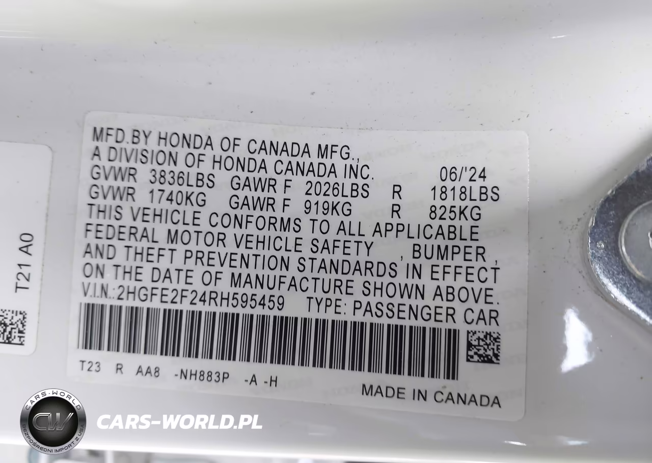2024 Honda Civic Lx VIN:2HGFE2F24RH595459 - 9