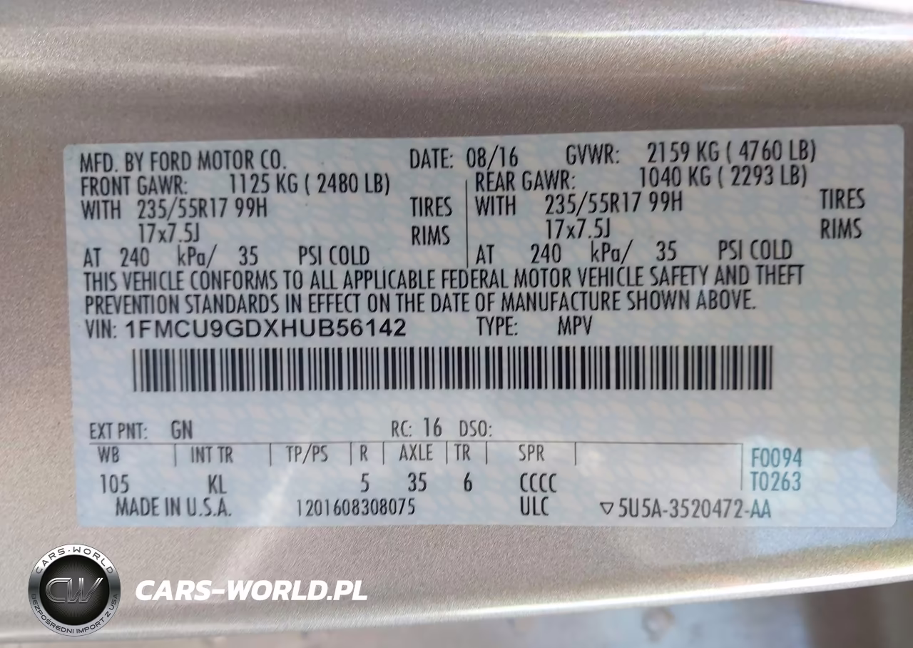 2017 Ford Escape Se VIN:1FMCU9GDXHUB56142 - 9