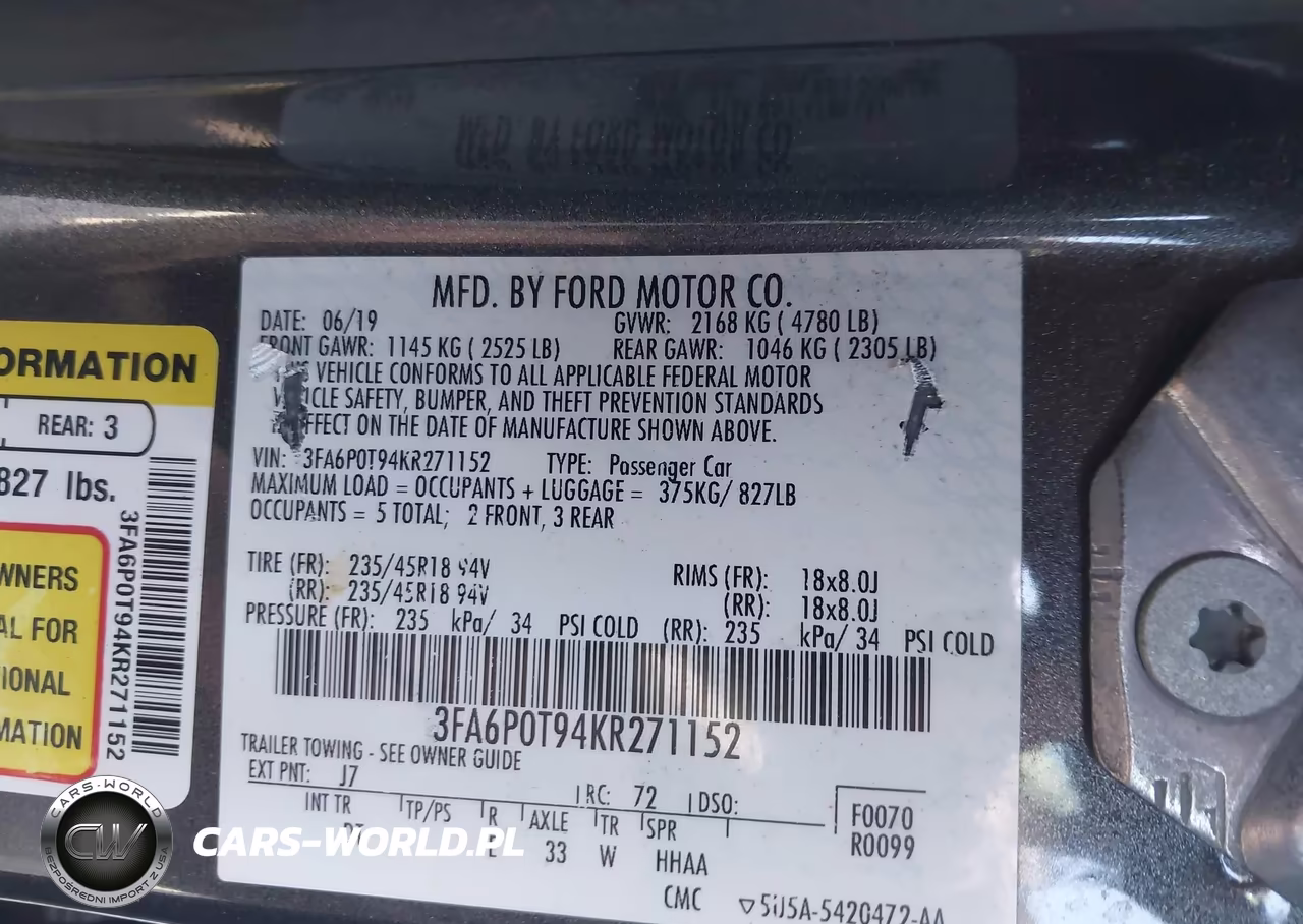 2019 Ford Fusion Se VIN:3FA6P0T94KR271152 - 9