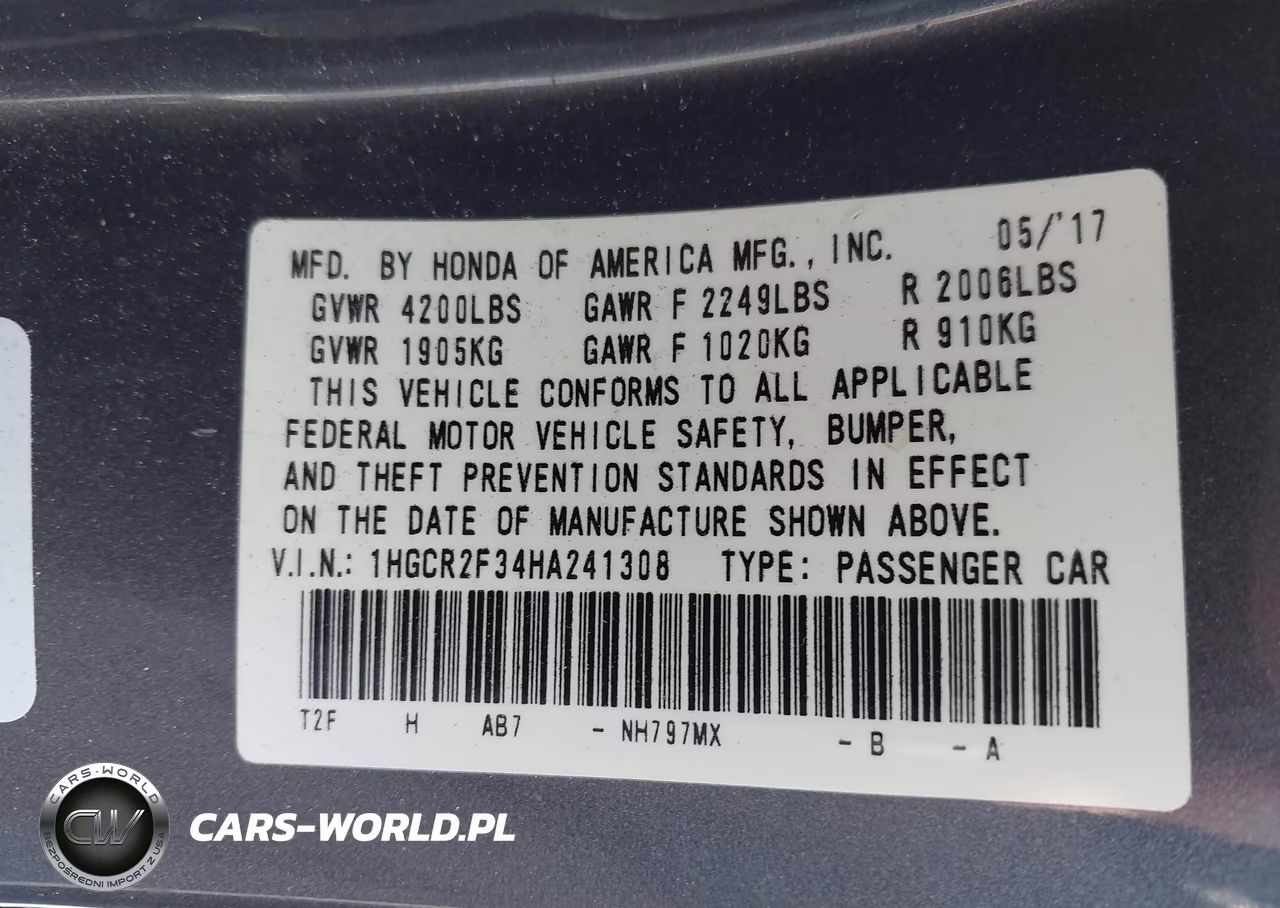 2017 Honda Accord Lx VIN:1HGCR2F34HA241308 - 9