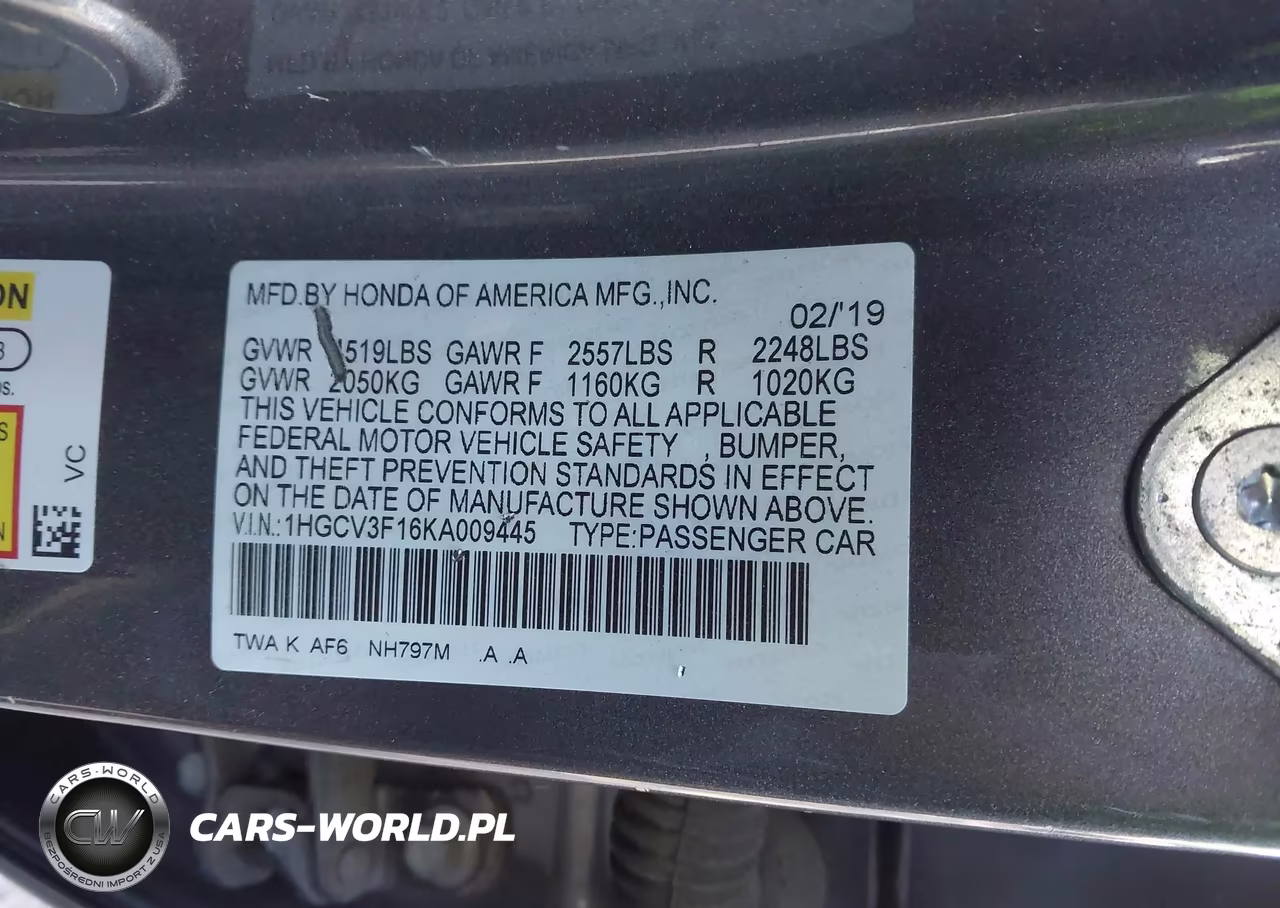 2019 Honda Accord Hybrid VIN:1HGCV3F16KA009445 - 9