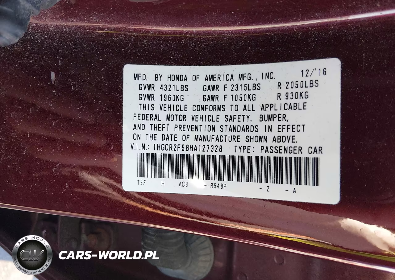 2017 Honda Accord Sport VIN:1HGCR2F58HA127328 - 9