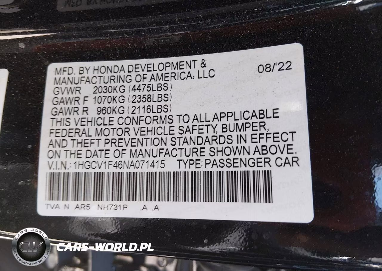 2022 Honda Accord Sport Special Edition VIN:1HGCV1F46NA071415 - 9