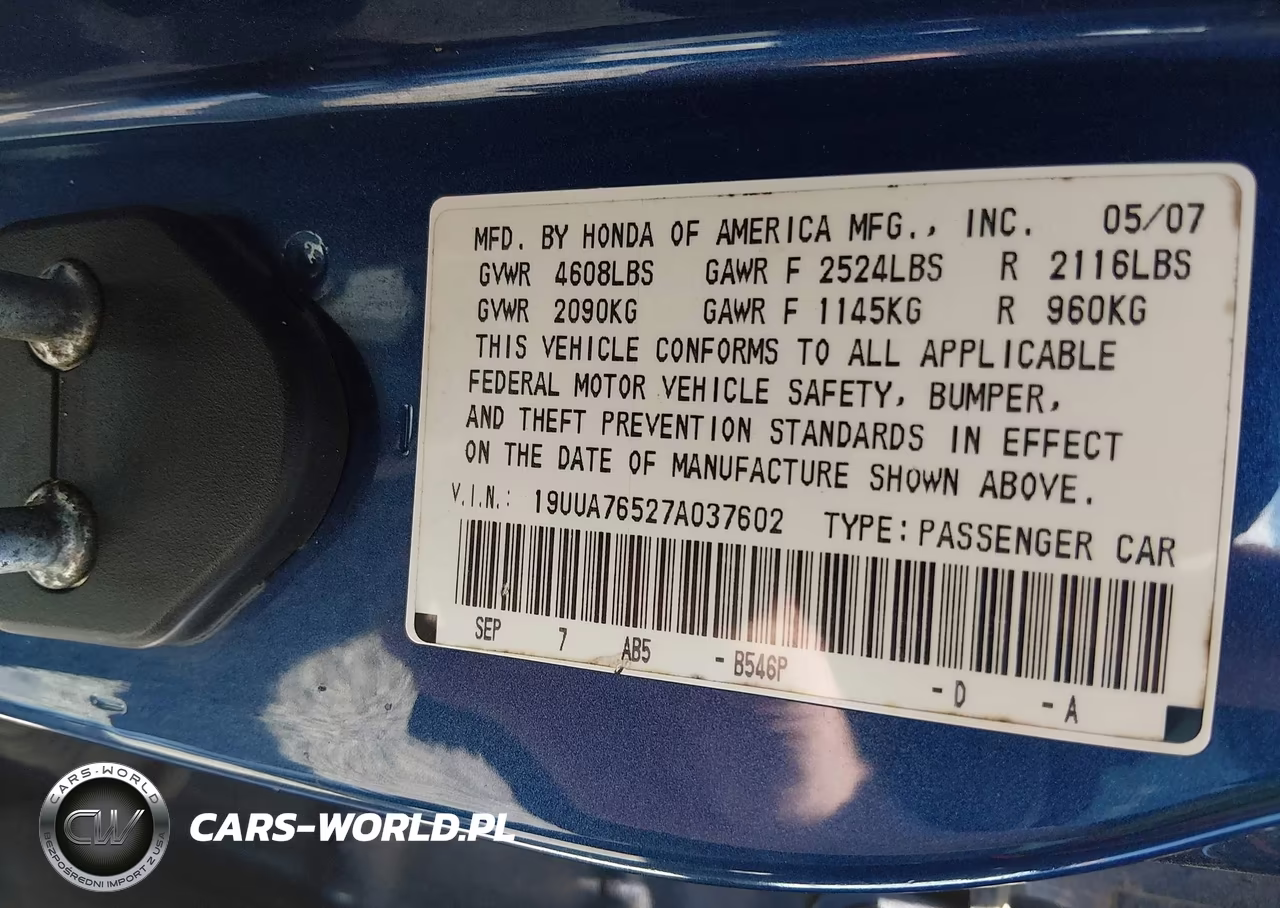 2007 Acura Tl Type S VIN:19UUA76527A037602 - 9