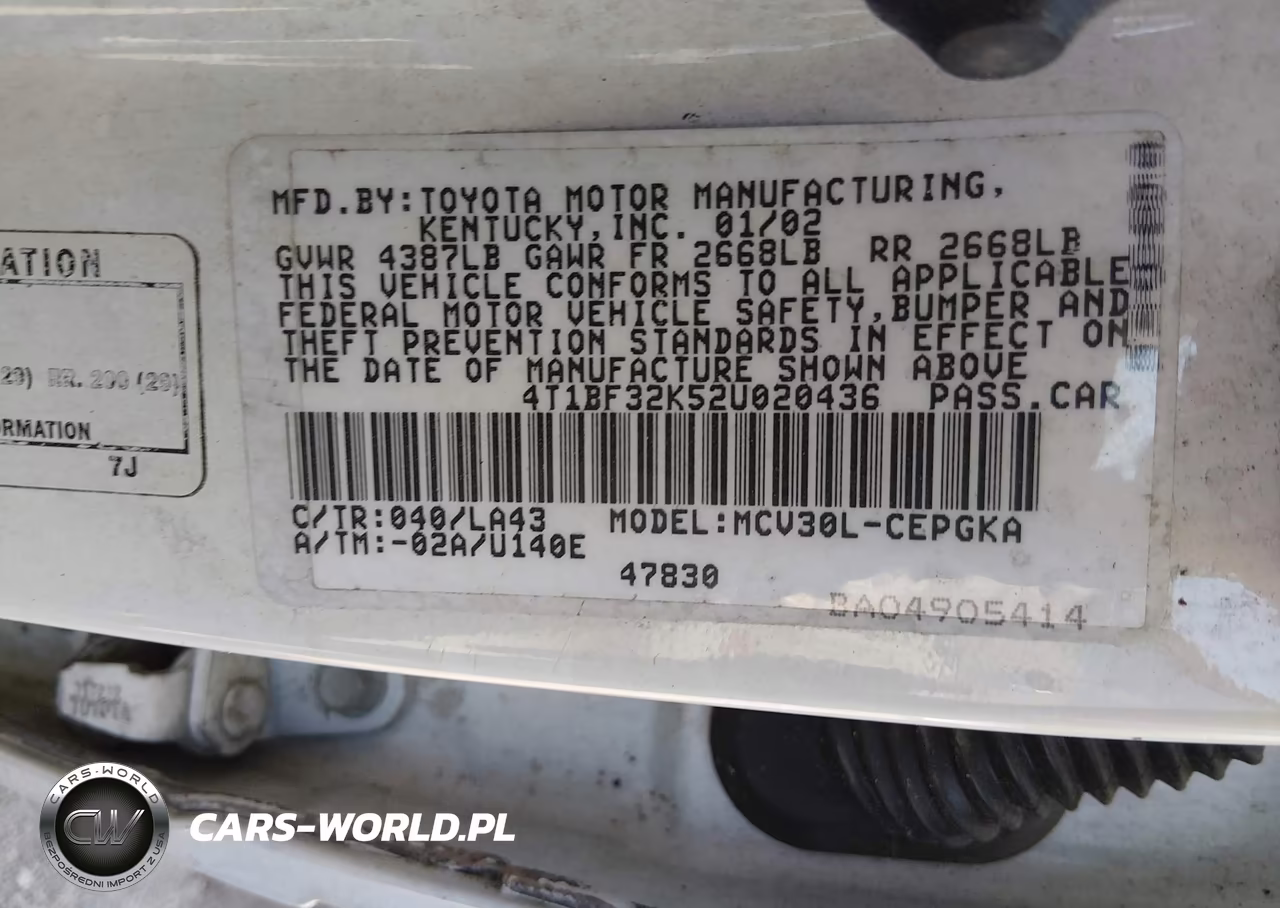 2002 Toyota Camry Xle V6 VIN:4T1BF32K52U020436 - 9