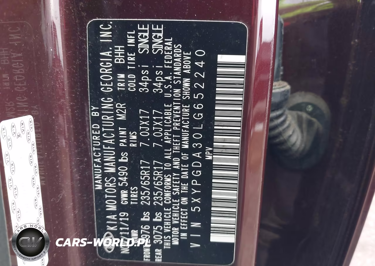 2020 Kia Sorento 2.4L Lx VIN:5XYPGDA30LG652240 - 9