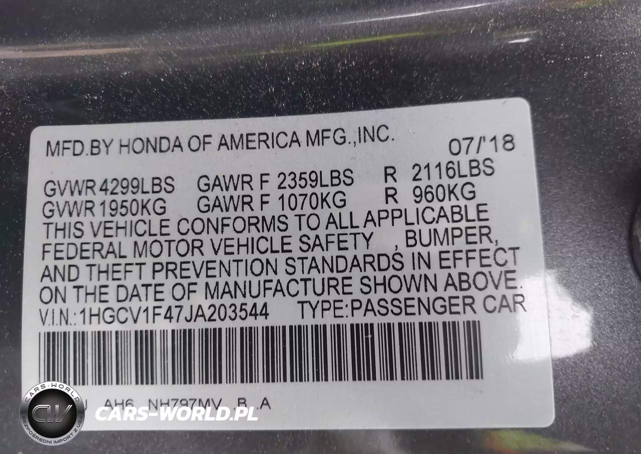 2018 Honda Accord Ex VIN:1HGCV1F47JA203544 - 9
