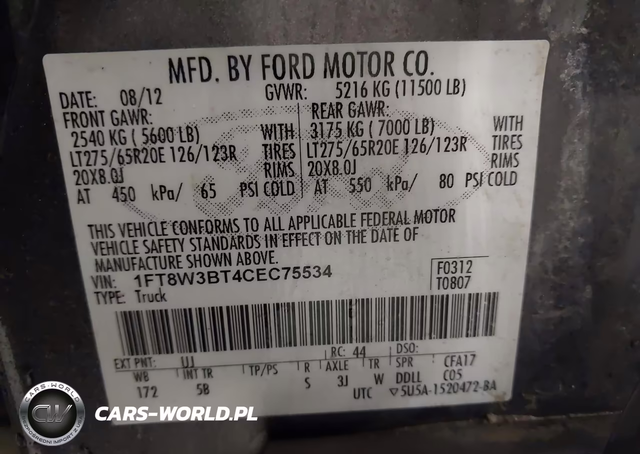 2012 Ford F-350 Lariat VIN:1FT8W3BT4CEC75534 - 9