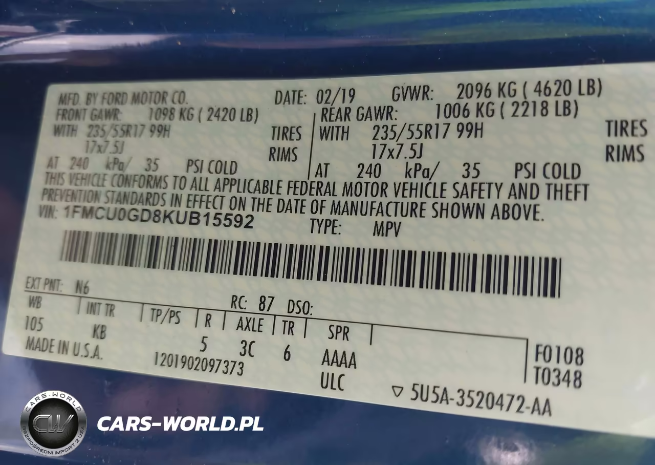 2019 Ford Escape Se VIN:1FMCU0GD8KUB15592 - 9