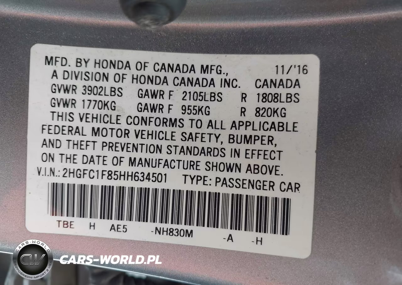2017 Honda Civic Ex-L VIN:2HGFC1F85HH634501 - 9