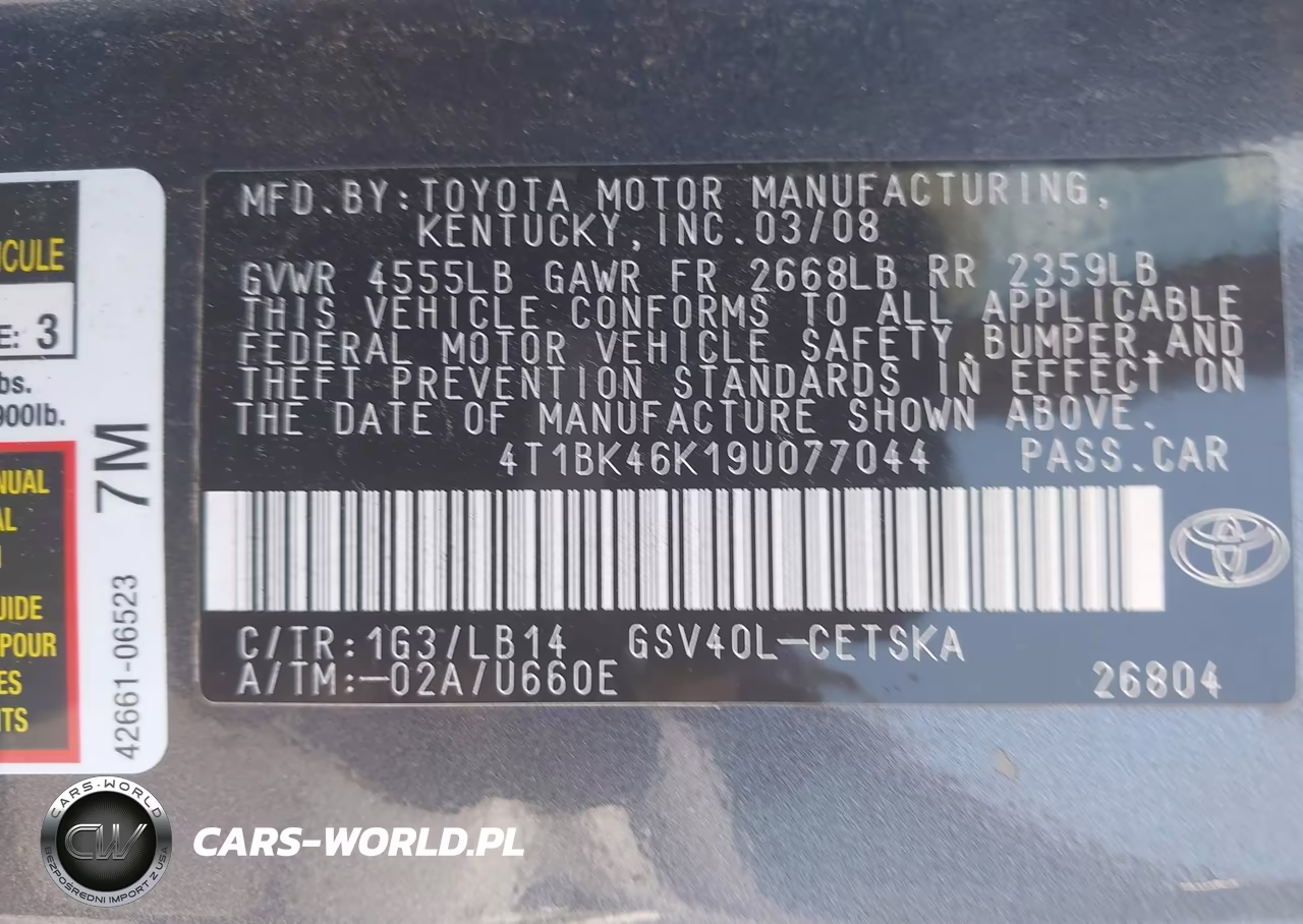 2009 Toyota Camry Se V6 VIN:4T1BK46K19U077044 - 9