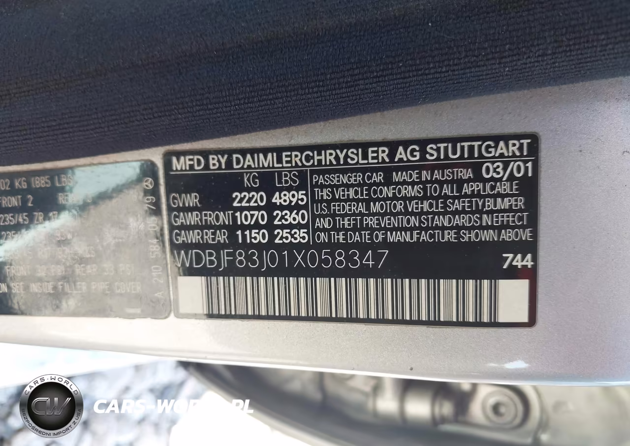 2001 Mercedes-Benz E 430 4M VIN:WDBJF83J01X058347 - 9