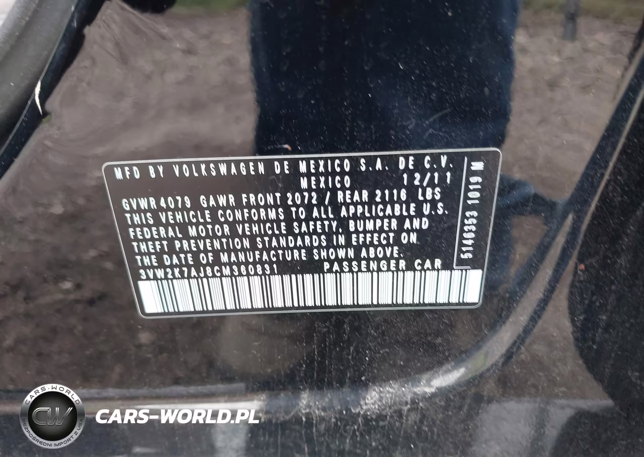2012 Volkswagen Jetta 2.0L S VIN:3VW2K7AJ8CM360831 - 9
