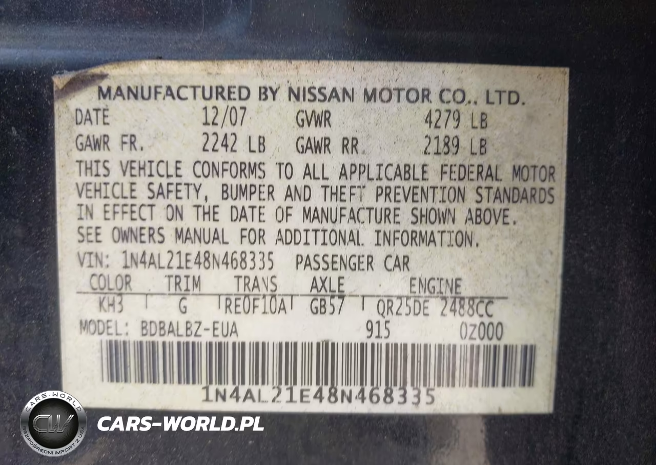 2008 Nissan Altima 2.5 S VIN:1N4AL21E48N468335 - 9