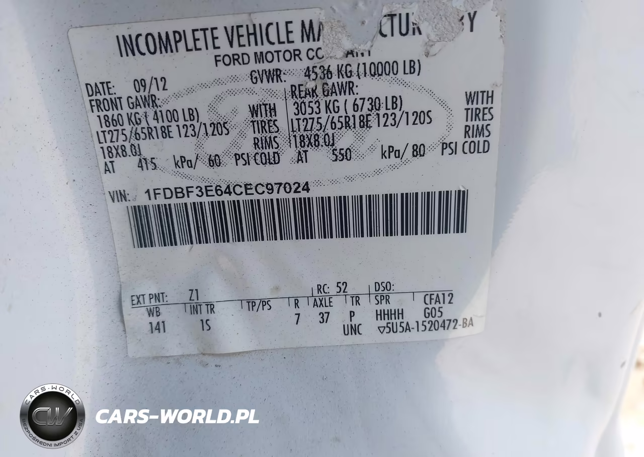 2012 Ford F-350 Chassis Xl VIN:1FDBF3E64CEC97024 - 9