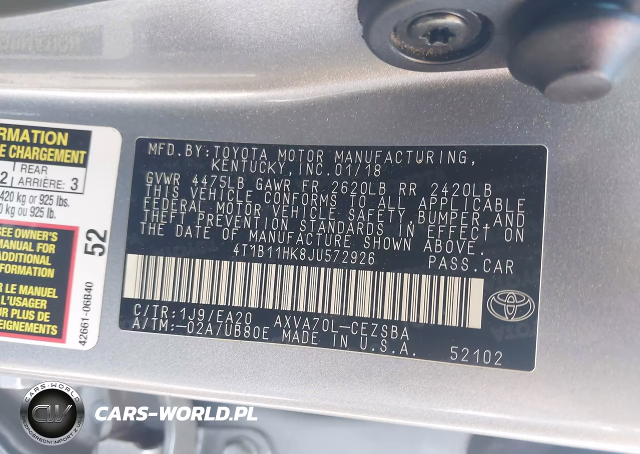 2018 Toyota Camry Se VIN:4T1B11HK8JU572926 - 9