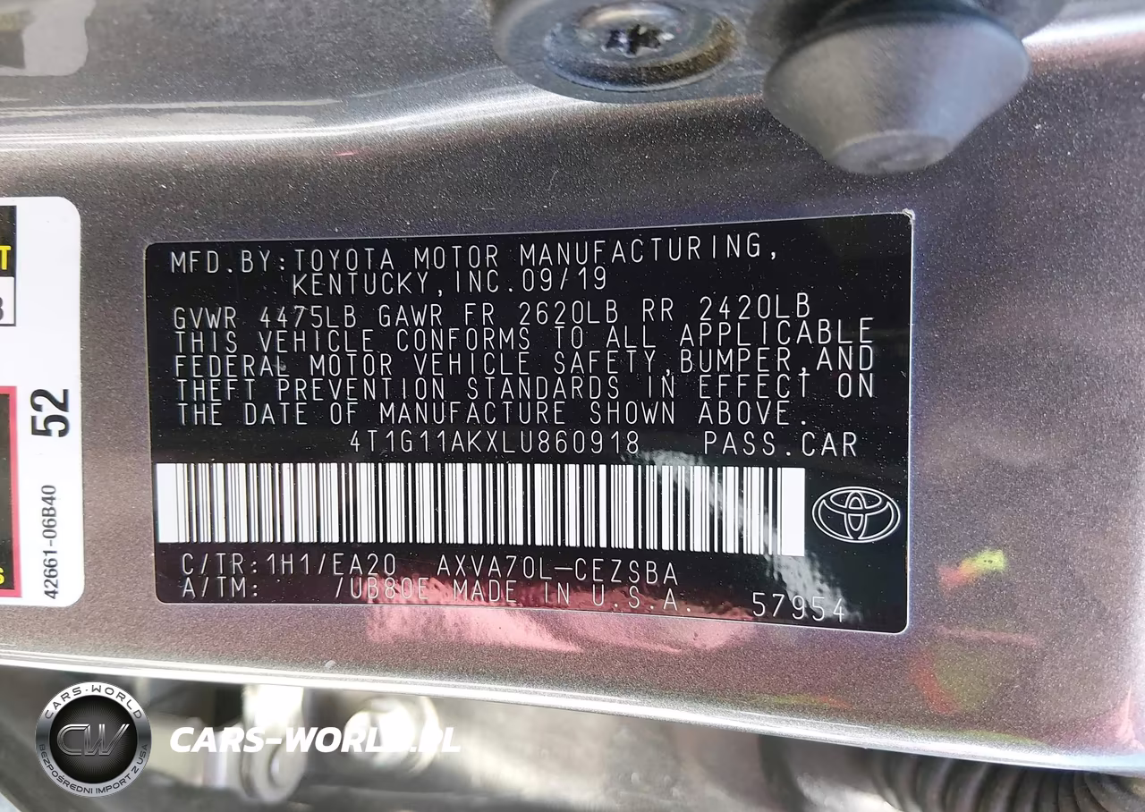 2020 Toyota Camry Se VIN:4T1G11AKXLU860918 - 9