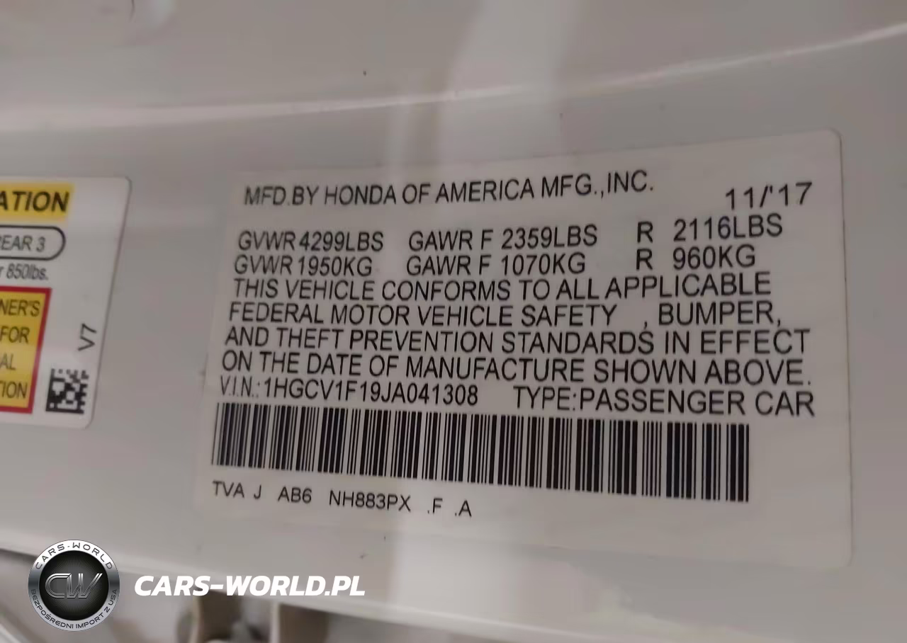 2018 Honda Accord Lx VIN:1HGCV1F19JA041308 - 9