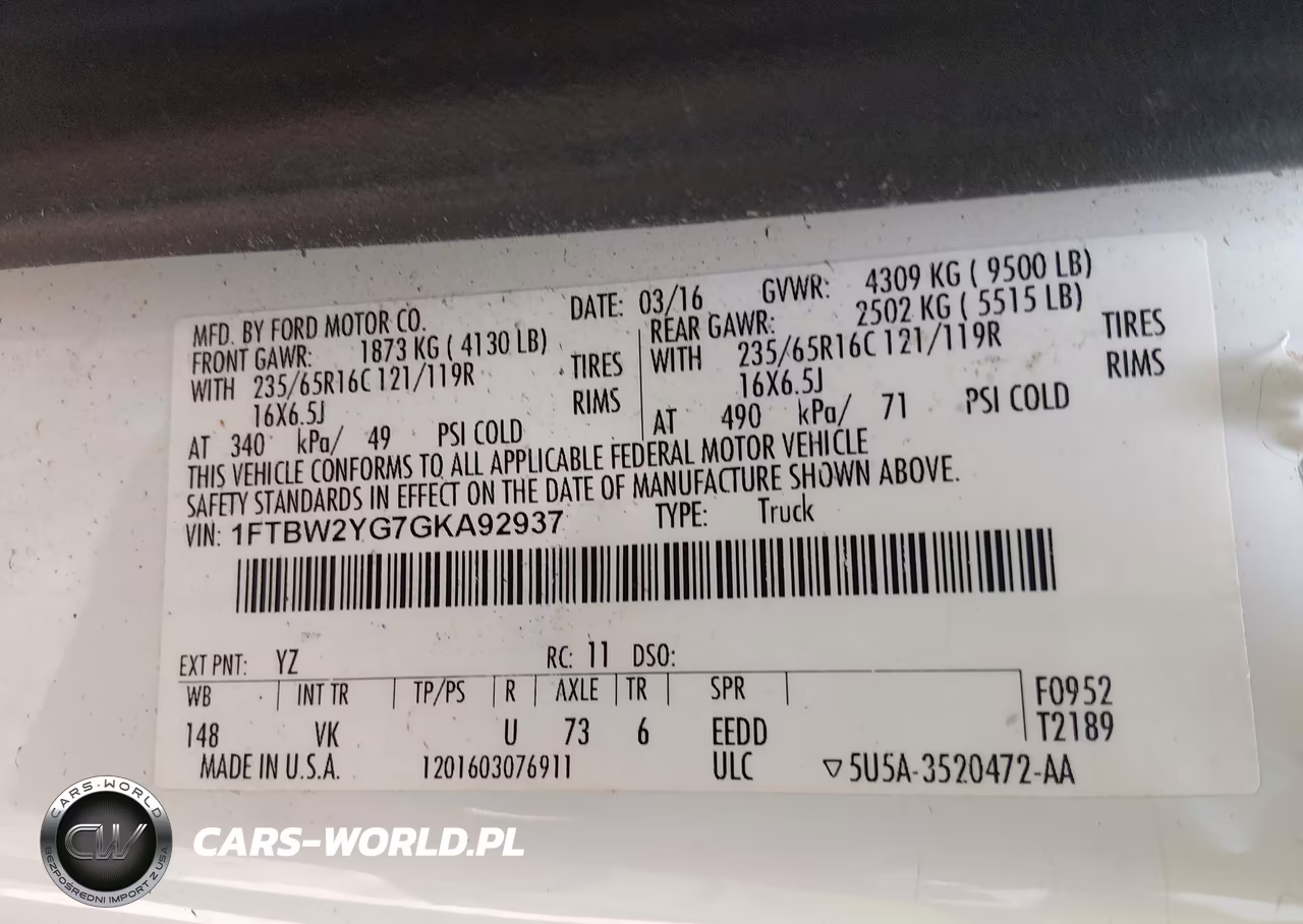 2016 Ford Transit-350 VIN:1FTBW2YG7GKA92937 - 9