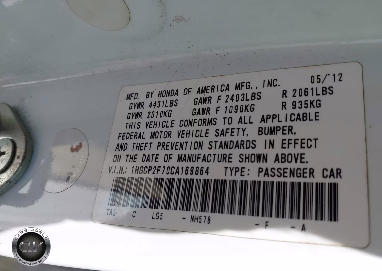 2012 Honda Accord 2.4 Ex VIN:1HGCP2F70CA169864 - 9