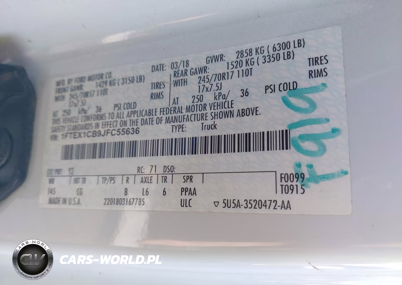 2018 Ford F-150 Xl VIN:1FTEX1CB9JFC55636 - 9