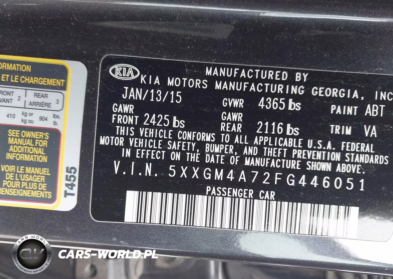 2015 Kia Optima Lx VIN:5XXGM4A72FG446051 - 9