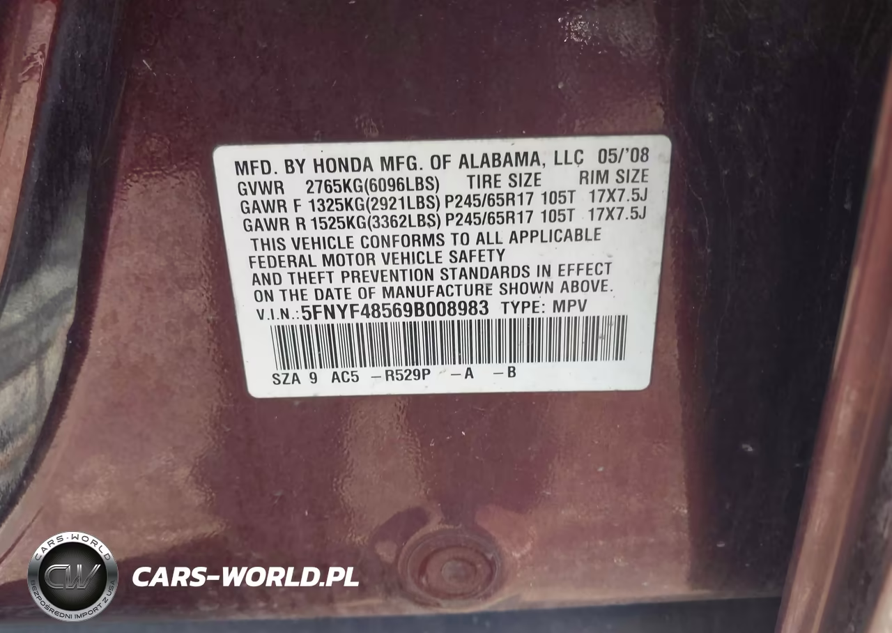 2009 Honda Pilot Ex-L VIN:5FNYF48569B008983 - 9