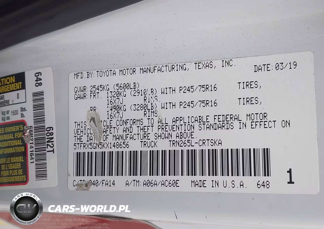 2019 Toyota Tacoma Sr VIN:5TFRX5GN5KX148656 - 9