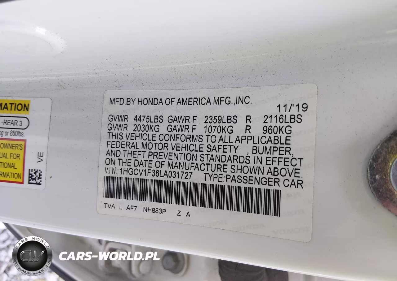 2020 Honda Accord Sport VIN:1HGCV1F36LA031727 - 9
