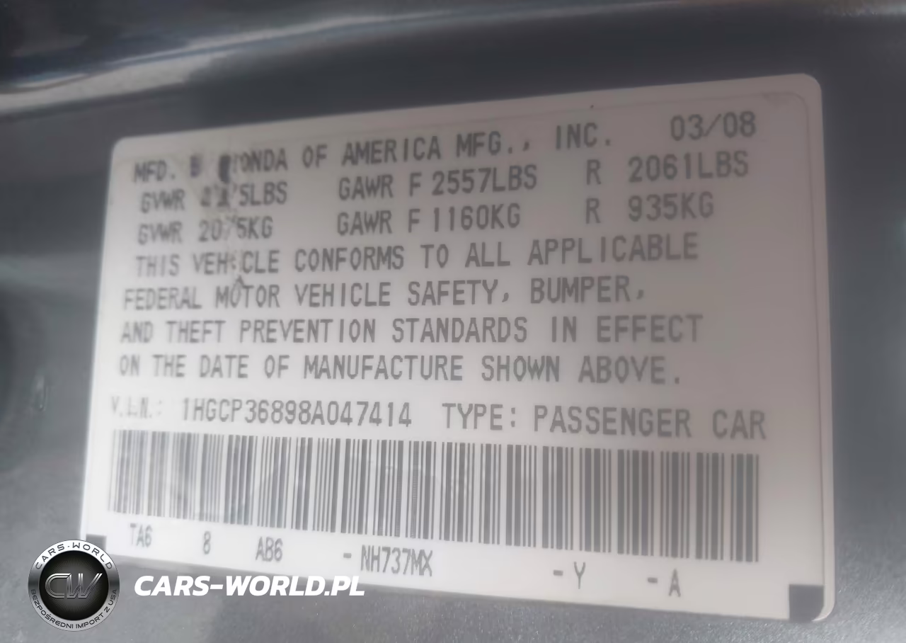 2008 Honda Accord 3.5 Ex-L VIN:1HGCP36898A047414 - 9